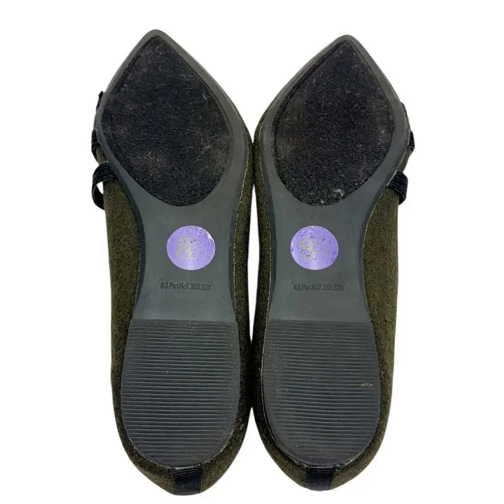 Rampage Safari Green Wool Strappy Button Pointed Toe Flats Sz 8.5 Comfort Trendy